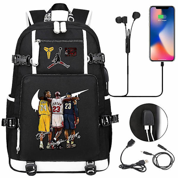 Kobe Bryant Michael Jordan Og Lebron James Trykt Mønster Ryggsekk Reiseveske Student Skoleveske Dataveske 1