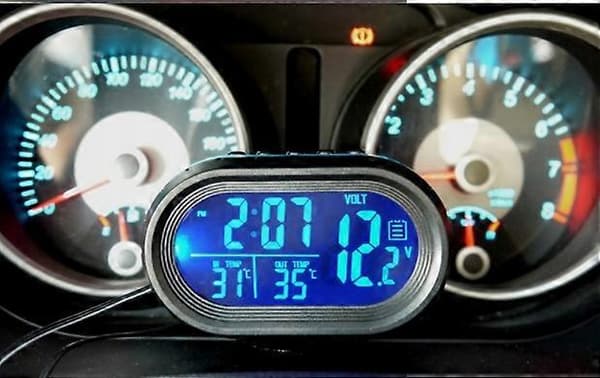 3-i-1 Biltermometer Voltmeter, Klocka [DB]