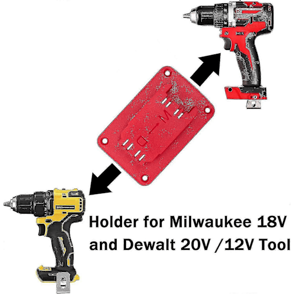 5 kpl Työkaluteline Milwaukee M18 -työkaluille, yhteensopiva myös Dewalt 20v, 12v porakoneiden telineiden kanssa, koukku (5 kpl, punainen)