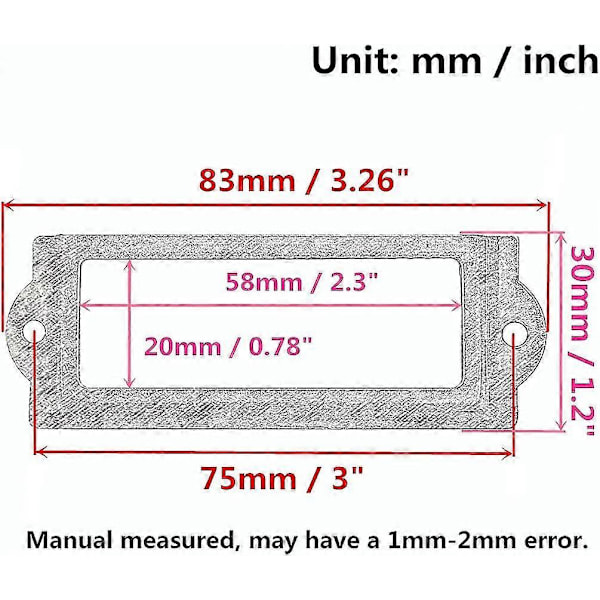[24 Pak] Sort Kontorbibliotek Filskuffe Skab Kort Etiket Holder Metalramme 83mm X 30mm