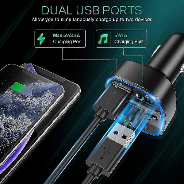 Oria Bluetooth FM-lähetin 5.0, Langaton Radiosovitin Mikrofonilla & 2 USB-A
