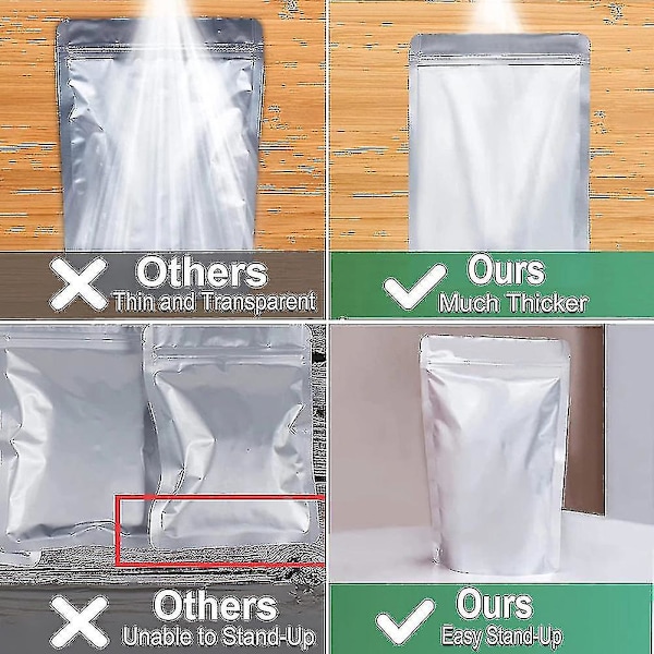50 stk. Mylar-poser til fødevareopbevaring med iltabsorberer, genlukkelige kornnødder