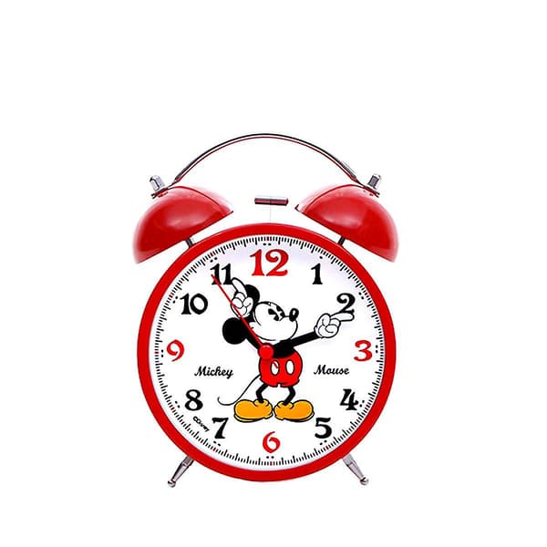 Röd Mickey Twin Bell Anime Väckarklocka Tyst Analog Klocka