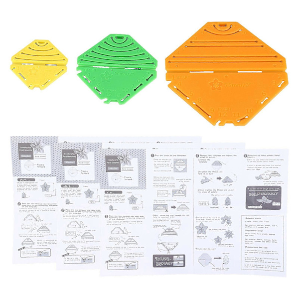 3-pack Blomstertillverkningssats DIY Rhombus Blommor Snabbt Enkelt Resin Kanzashi Blomstertillverkningsplattor för Barn Flickor