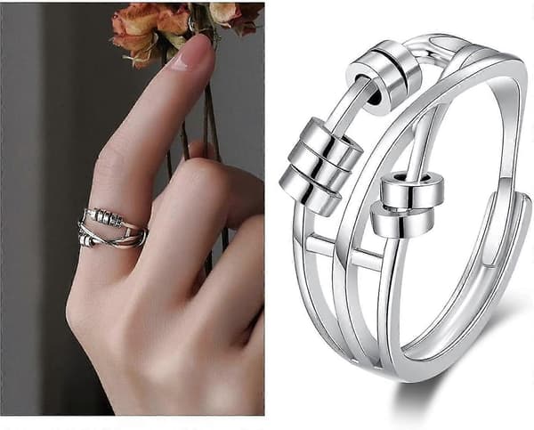 Fidget Ring mod Angst Fidget Ringe mod Angst til Kvinder Justerbar Stabling Angstlindring Regnbue Fidget Ring Smykker Gaver (angst Bea [DB]