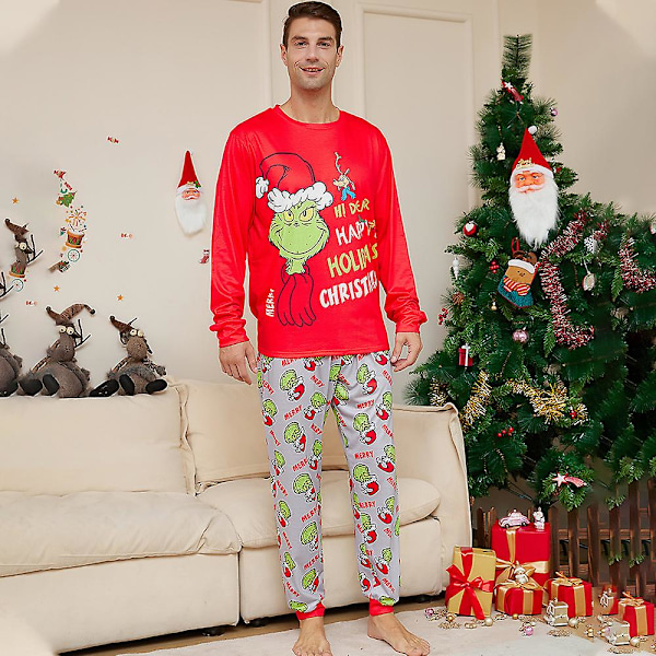 Julepyjamas for barn, spedbarn, familie - matchende pyjamas med Grinch-trykk, julepyjamas for voksne, nattøysett Daddy XL