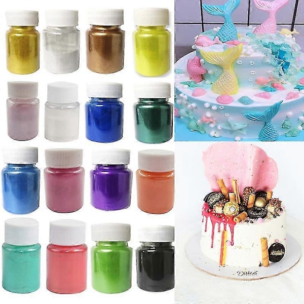 Färgad ätbar guldpulver Mousse Cake Fudge Macaron Choklad Glitterpulver Guldpulver Bakning Kakfärg Dekorationsverktyg (Guld, 1 förpackning, borste n