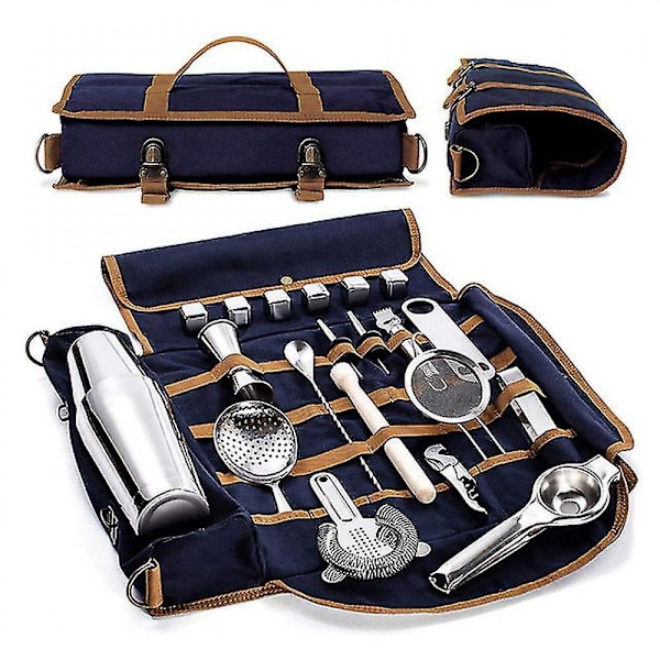 Professionell bartender reseväska bärbar bar canvas verktygsväska cocktail shaker vinset förvaringsväska utan verktyg WER Blue only bag