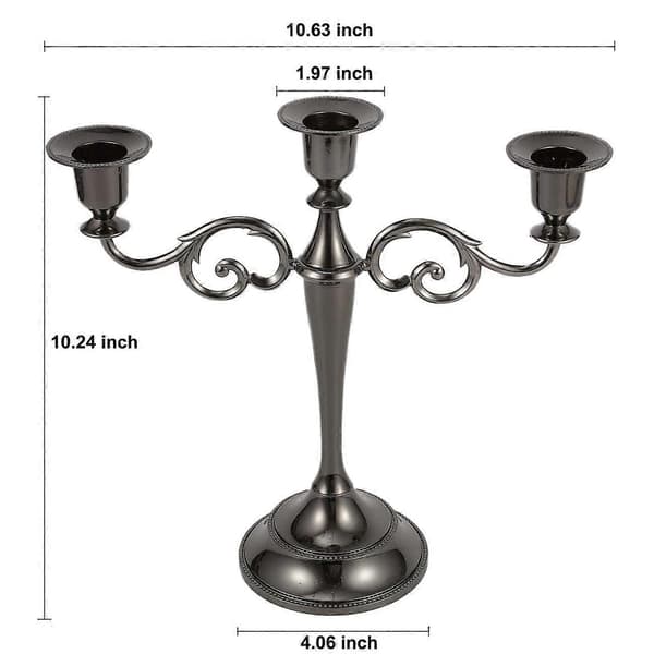 Metallisk Lysestake med 3 Arm, Antikk Søylelysestake, Elegant Dekor for Bryllupsdekorasjon (Svart)