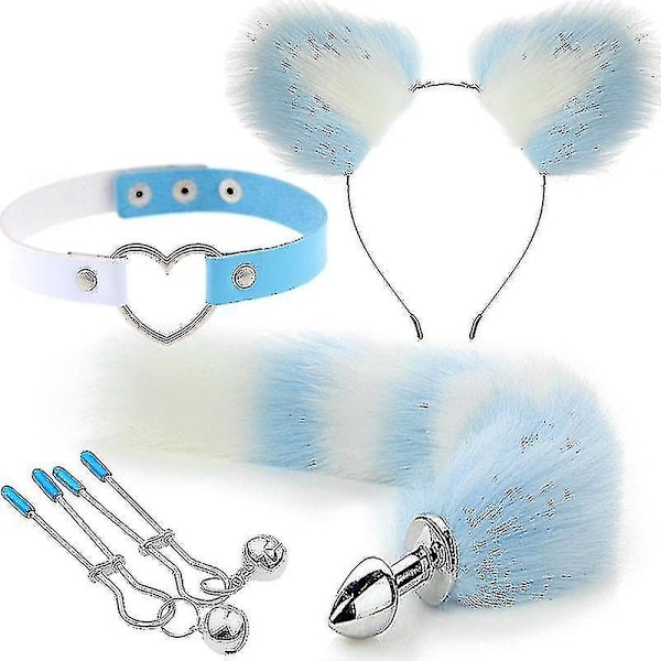 4 kpl Seksikäs Kettu Metalli Peräpään Tulppa Häntä Hiustenklipsuilla, Pariskunnan Cosplaylle Yj5-2 Yj5-2  [DmS] Blue and white