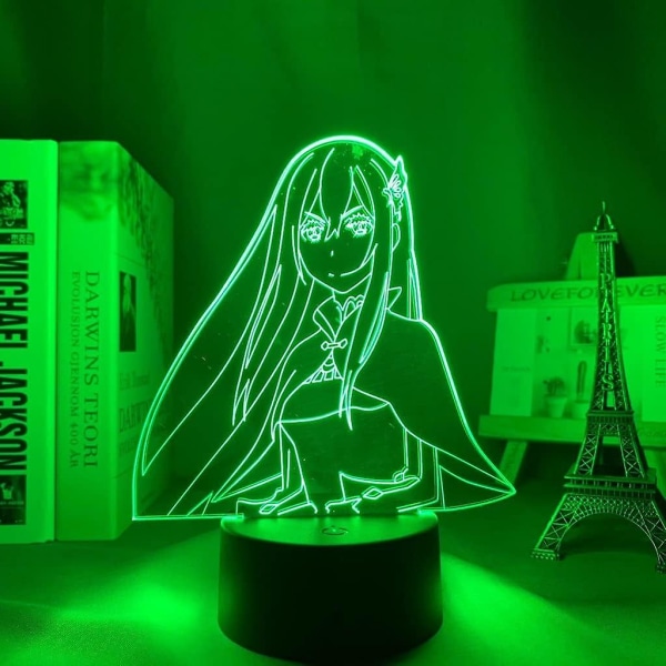 Anime 3D Lampe Rem og Ram fra Re Zero Starter Liv i en Anden Verden Natlys til Soveværelse Indretning Fødselsdagsgave LED Nattelys (Farve: A)BY A