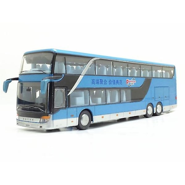 1:32 Högkvalitativ Legering Dubbeldäckare Buss Ljud Ljus Metall Diecast Drag tillbaka Simulation Lyx Sightseeing Bussfordon Barnleksaker [DmS] Blue