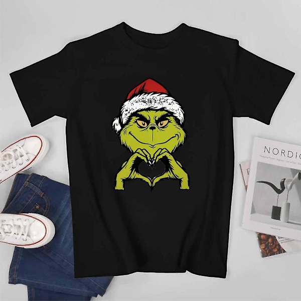 Grim Grinch Hjerte Hænder T-shirt Julegave Udtryk Kærlighed Kortærmet Til Par Elskere Black XXL