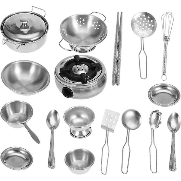 Miniatyrspannor Leksakssats, Köksleksaker för Pojkar och Flickor, Rostfritt Stål, Kockredskap, Pannleksakssats för Barn, Rollspelsköksset 25pcs