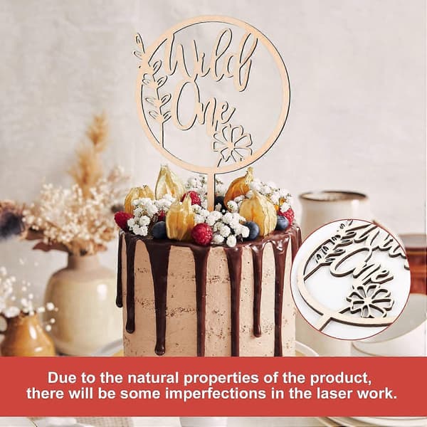 Wild One Blomsterkagepynt, Træ Wild One Cupcake Pynt Vilde Blomster Kagepynt