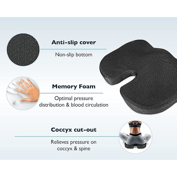 Beauergo Fs Memory Foam Pude Ergonomisk Bil Kontor Sæde Pude 45x35x7cm - Coccyx Pude
