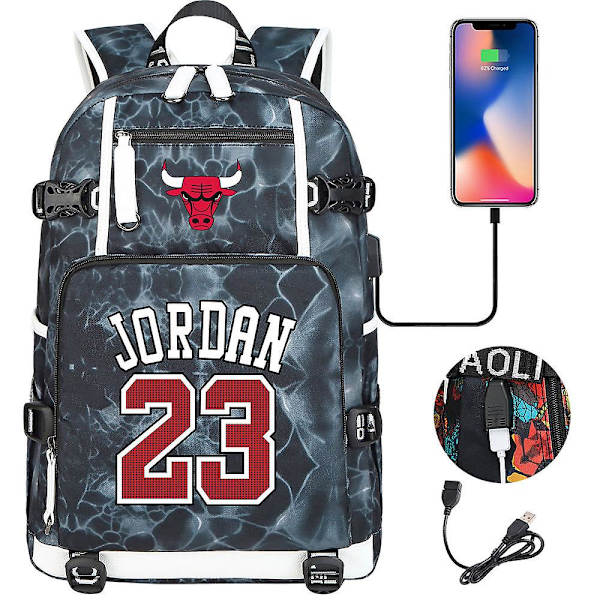 Sport Basketboll Stjärna Tryck Usb Laddning Ungdom Student Skolväska | Unisex Fritids Reseryggsäck För Män Och Kvinnor Hög Kvalitet 3