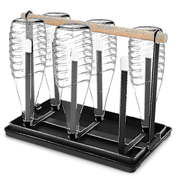 Flaskeholder til Sodastream, Stativ for 6 Flasker, Dryppstativ, Flasker, Metallisk Avrenningsstativ, Flasker, Koppbærer med Dryppbrett for Flasker og Kopper (svart)