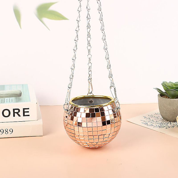 Disco-pallo riippuva kukkaruukku sisäkasveille, riippuva kukkaruukku Rose Gold