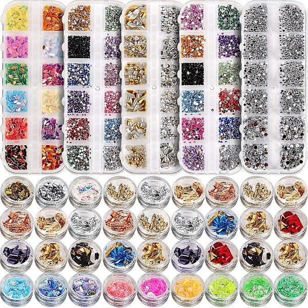 5 Box 11440pcs Nails Rhinestones And 36 Pots Foils Flakes, Professional Nail Decoration With Gems For Nails Stud Foil  (FMY)