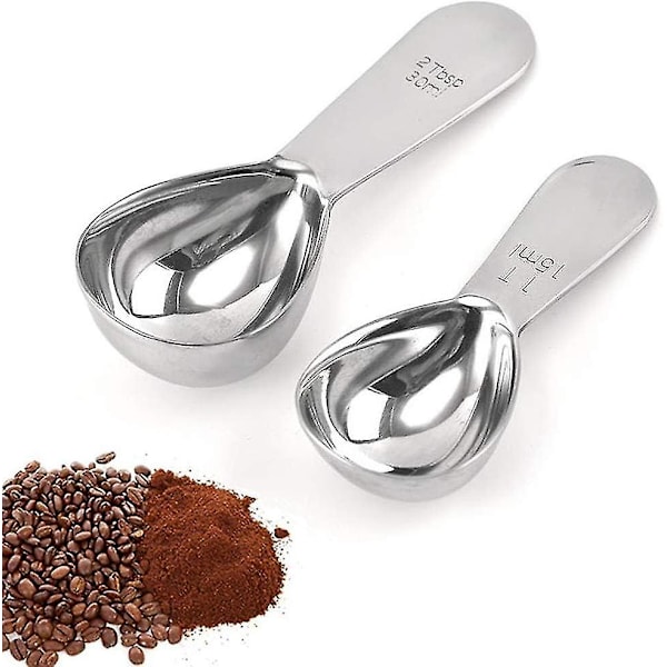 2024, Kaffeskopsett, 2 stk rustfritt stål kaffeskop, 15 ml og 30 ml, rustfritt stål måleskjeer, for kjøkken, hjem, kaffe, løs te, melk, sukker