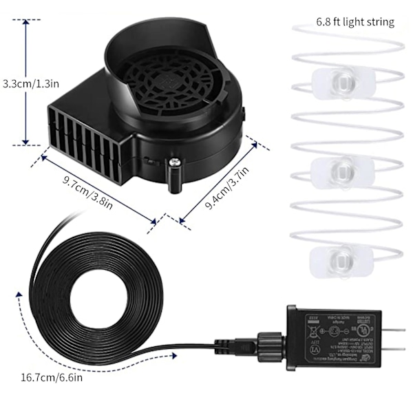 Oppblåsbar vifte, reservedeler til viftemotor for hagedekorasjoner, 1,0A vifte for hage, Halloween og jul, 10,2V/1,0A adapter