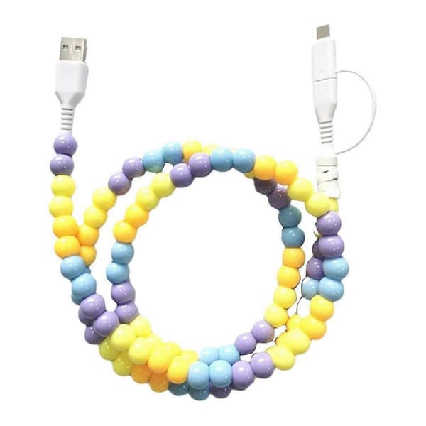 Bærbar Mode Perlebesat 2-i-1 Datakabel USB C Kabel Multi Opladerkabel Håndlavet Farverig Perle F [DB]