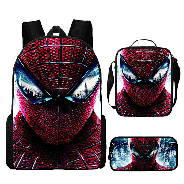 Spider-Man Ryggsäck Ryggsäck Skolväska Pennfodral Lunchväska Tredelad Set