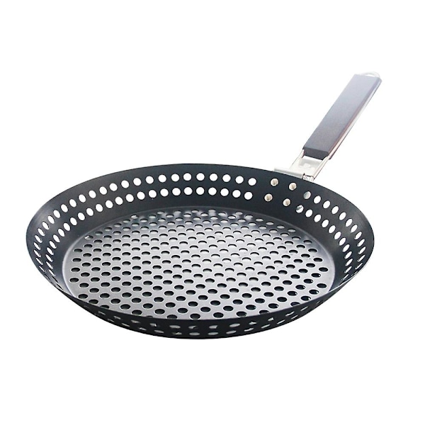 Non-stick Grillpanne i Metall med Klappbart Trehåndtak Grillpanne med Hull Avtakbar H