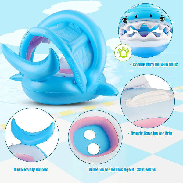 Baby Pool Float med Tak UPF50+ Solskydd Uppblåsbar Baby Float Vattenleksaker Sommarleksaker Baby Simfloat För Pool Ålder 6-36 Månader,shznv