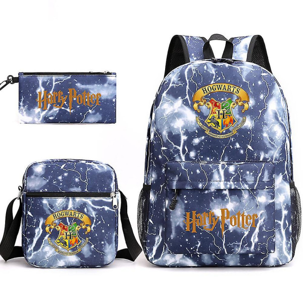 Lasten Harry Potter kolmiosainen koululaukku painettu suurikapasiteettinen ulkoreppu#1  (FMY) Lightning Blue