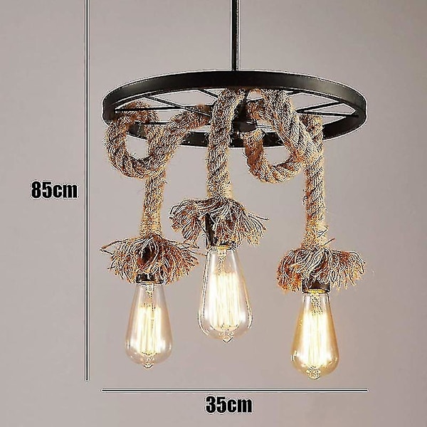 Rebirth Hampelampe Pendul Chandelier 3 Lampe E27, Retro Industrielt Hjul Loftlampe Til Restaurant Stue Spisestue BarBY