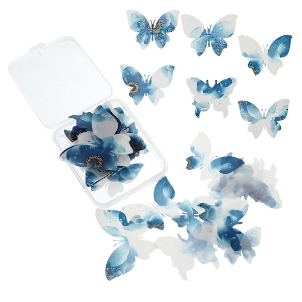 50 st ätbara fjärilar för bröllopsdekoration, ätbara fjärilar för cupcakes, ätbara fjärilar för cupcakes, ätbara fjärilar av rispapper Blue 6.5x5.4cm