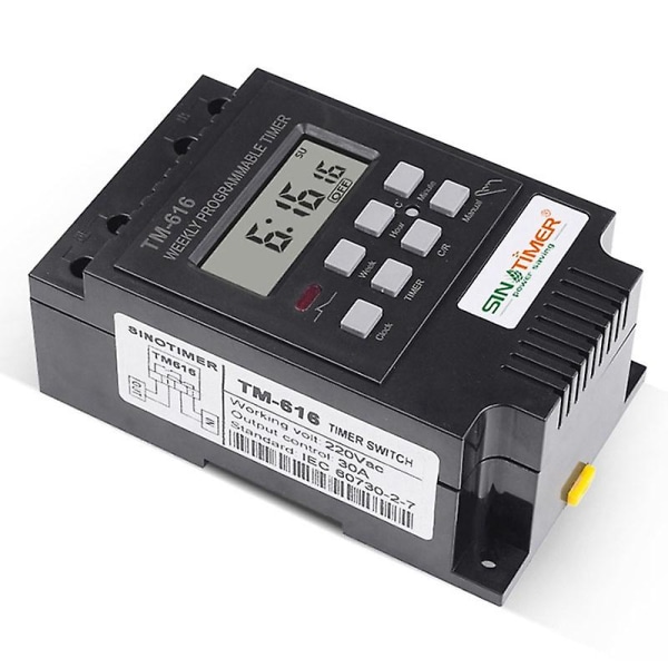 TM616 30AMP 4-PINS Programmerbar Timer DIN-Skinne Montert Timerbryter Digital Timer 110V AC Programmerbar Timer Relé Black