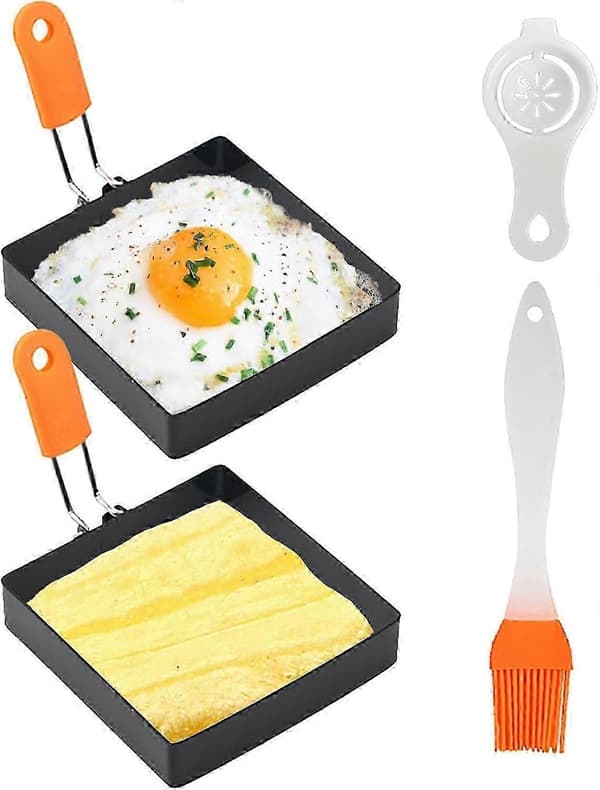 Firkantet Eggeform for Steking av Egg, 2 stk 10 cm Eggepannekakeformer for Egg Muffin Omelett Maker, Non-Stick Rustfritt Stål Stekt Eggeform
