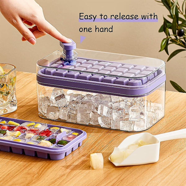 SDIGV Isbitbricka med lock och behållare, 2-pack för frys, 64 st isbitsform (grön) Purple