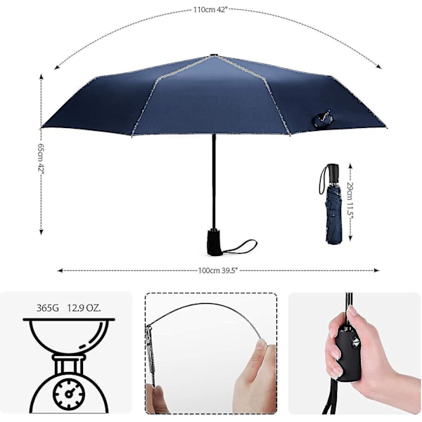 Parasol Foldbar Parasol Stormsikker Op til 140 Km/t, Vindtæt Storm Foldbar Parasol, Automatisk Åbning (FMY)