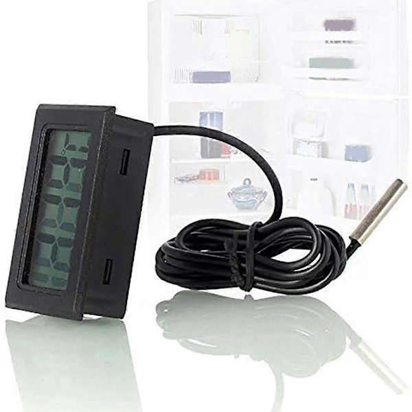 Kjøleskapstermometer, Digital LCD-termometer med 2M Ekstern Sonden for Kjøleskap Fryser Black