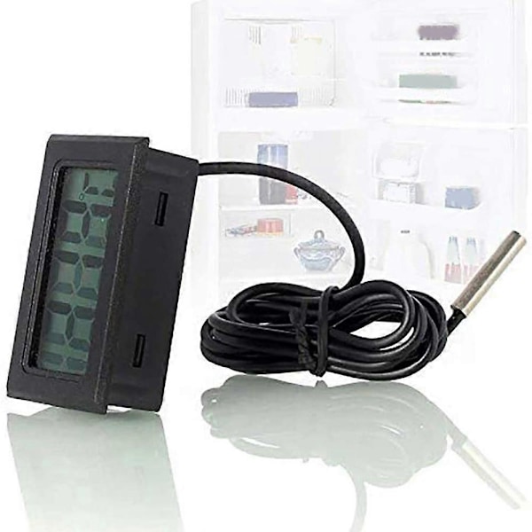 Kyl- och frystemperaturmätare, Digital LCD-termometer med 2M Extern Sonda för Kylskåp Frys Black