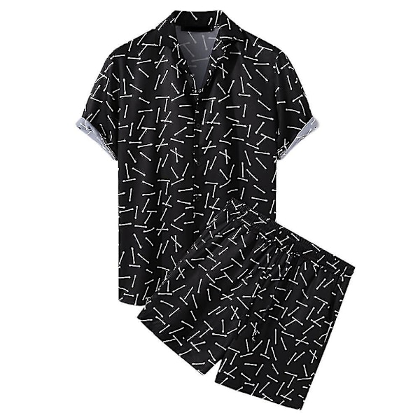 Miesten Havaiji Boho Kesäasu Lyhythihainen Paita ja Shortsit Setti Loma RantaBY Black 3XL