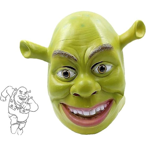 Shrek Maske Kostume Halloween Cosplay Voksen Fuld Hoved Grøn Shrek Maske Latex Masker