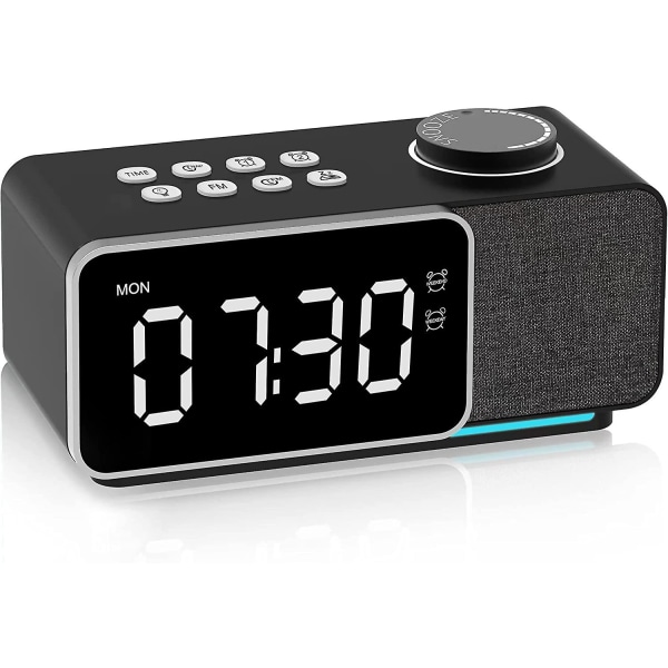 Sovrumsklockradio med veckodag/helgalarm, dimmer, justerbar volym, färg nattlampa, timer, USB laddningsportar, digital sängklocka Black