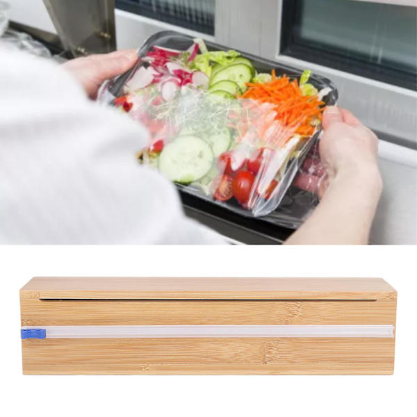 Plastikfolie Dispenser, Aluminiumsfolie Dispenser, Folie og Plastikfolie Organizer, 1 Slot med Cutter Sikker Betjening Holdbar Bambus Aluminiumsfolie Dispe