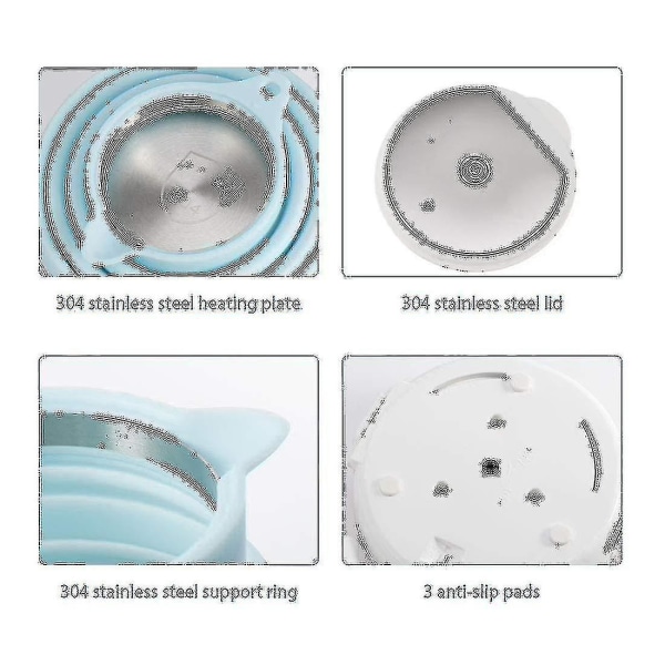 0,6 l Ultra-tynn oppgradert matkvalitet silikon reise sammenleggbar elektrisk vannkoker