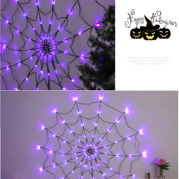 Halloween-lampor Spindelväv | Lila Spindelvävs-Halloween-lampor för inomhusbruk i sovrummet med 70 LED-lampor | IP44 Vattentät utomhuslampa
