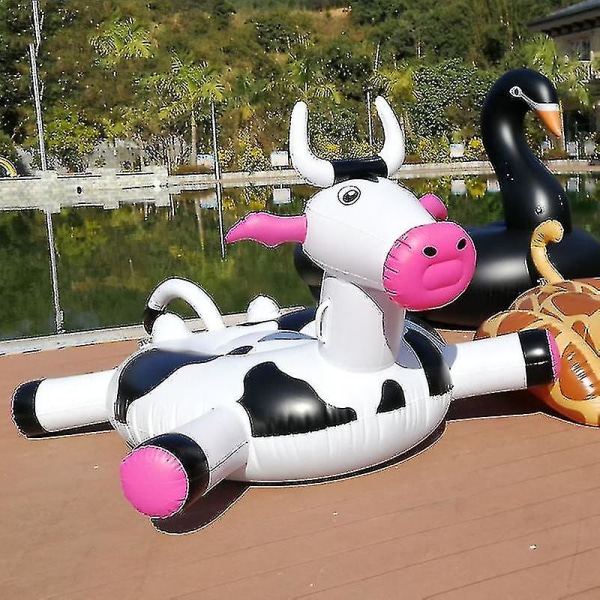 Oppustelig Ko-Pool Flydelegeme til Børn og Voksne Flydemadras Vandflydende Båd Ride-on Svømme Ring Legetøj til Sommeren