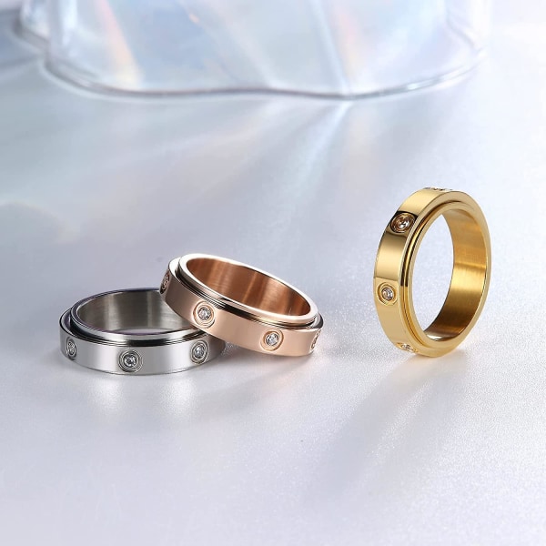 Svängring Bröllopslöfte Roterande Ring Med Cubic Zircons Ångestlindring Gold 6