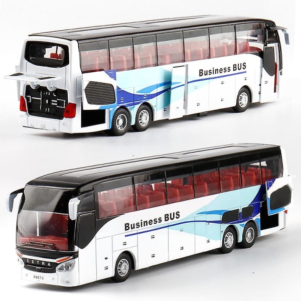 1:32 Högkvalitativ Legering Dubbeldäckare Buss Ljud Ljus Metall Diecast Drag tillbaka Simulation Lyx Sightseeing Bussfordon Barnleksaker [DmS] White3