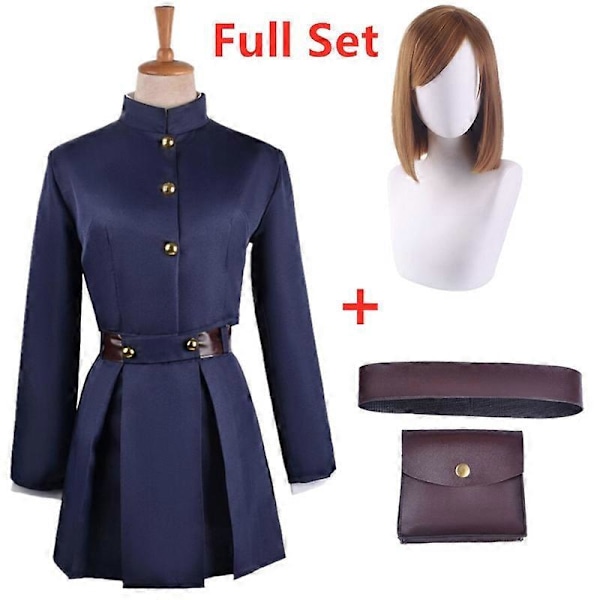 Japansk Anime Uniform Kugisaki Nobara Cosplay Kostym Halloween Karneval Party Festkläder för Kvinnor Navy with wig XXL