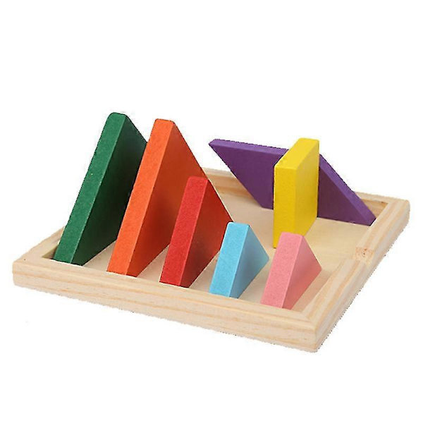 Träpussel för barn, hjärnträningsleksak med slät yta, färgglada 3D Tangram-pussel